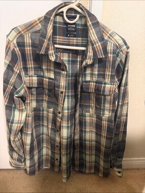 Prana Men’s Plaid Button-Down Shirt in Green, Brown & Cream